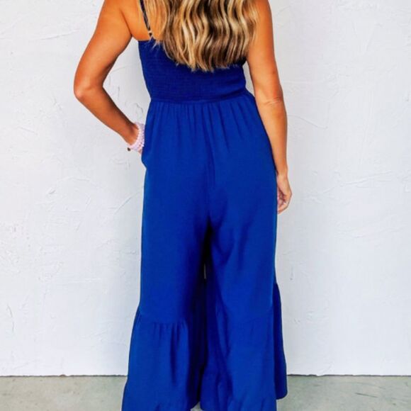 Bright Blue Wide Leg Jumpsuit - Picture 4 of 5
